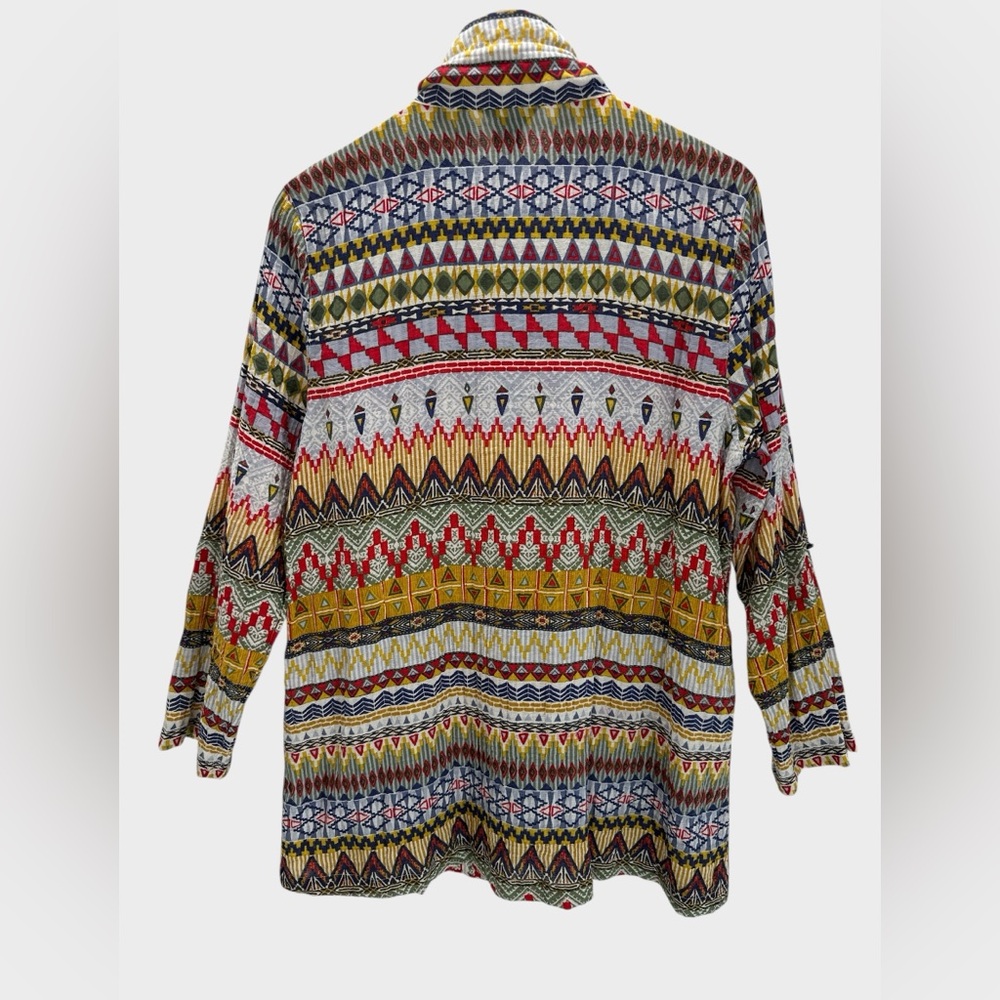 Multiples Tribal Print Zip Front Jacket Wired Collar Boho Artwear Layering Large - Picture 2 of 8